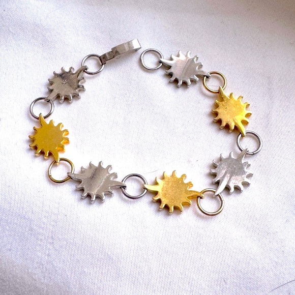 ☀️Vintage Stylish Mexican .925 Sterling Silver Two Tone Sun Motif Bracelet ☀️ - Picture 9 of 16